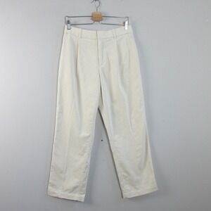 Uniqlo Women's Corduroy Pleated Straight Pants Trousers M‎ Ivory Cotton Relaxed